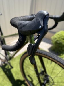 Detailed close-up of the MicroShift Sword brake and shift lever hood on the Batch GB.1.
