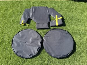 Shokbox Pro included accessories: padded frame rug and two padded wheel bags